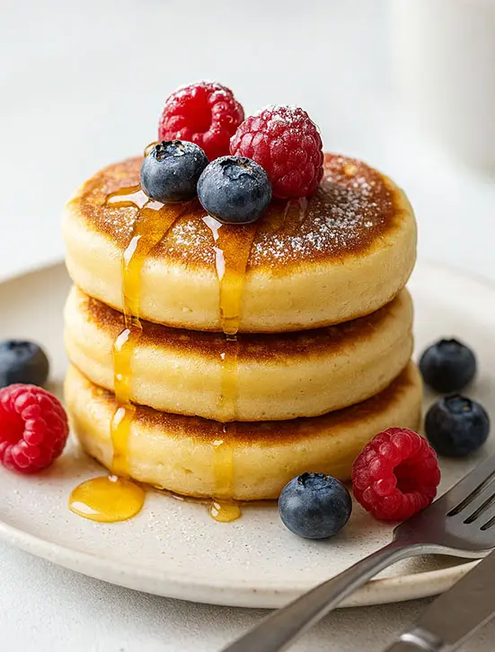 fluffy-pancakes-with-berries-breakfast-brunch Fluffy pancakes topped with fresh berries and syrup