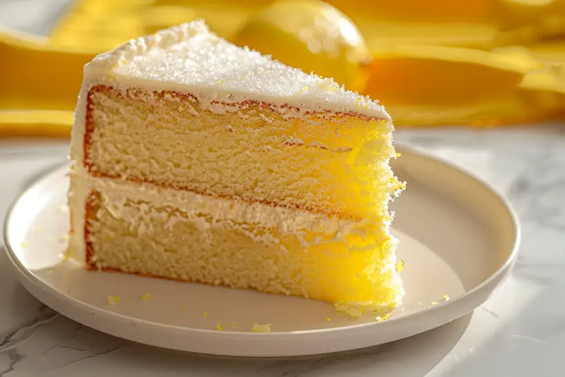 Lemon cake slice showing soft crumb and balanced texture