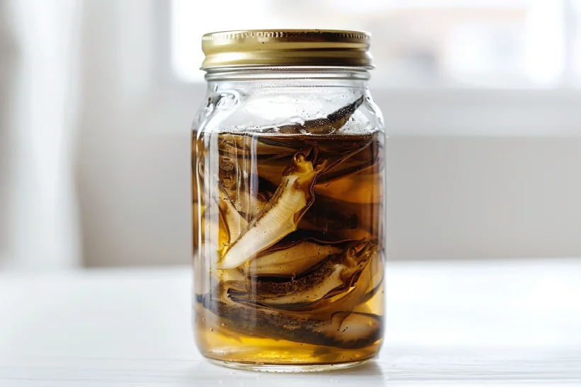 Fish sauce fermentation process with anchovies in a glass jar
