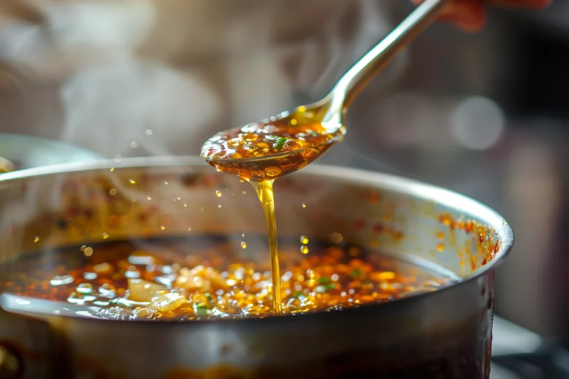 Adding fish sauce to a sauce while cooking