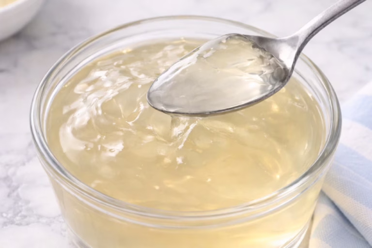 Bariatric gelatin recipe top view in glass ramekin with smooth texture