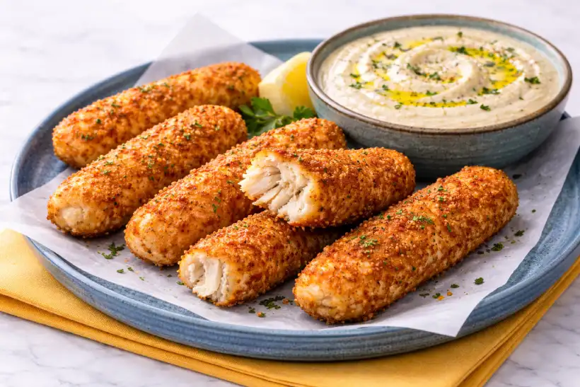 Chicken sticks served with creamy dipping sauce