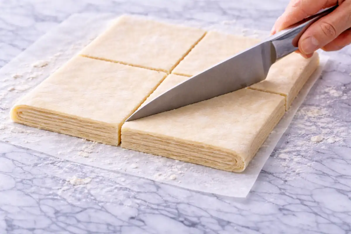 Cleanly cutting puff pastry dough without compressing layers