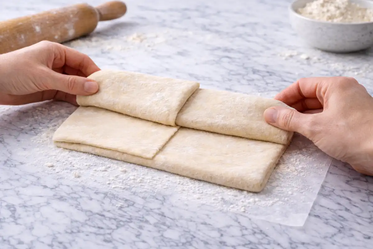 First three-fold turn during puff pastry lamination